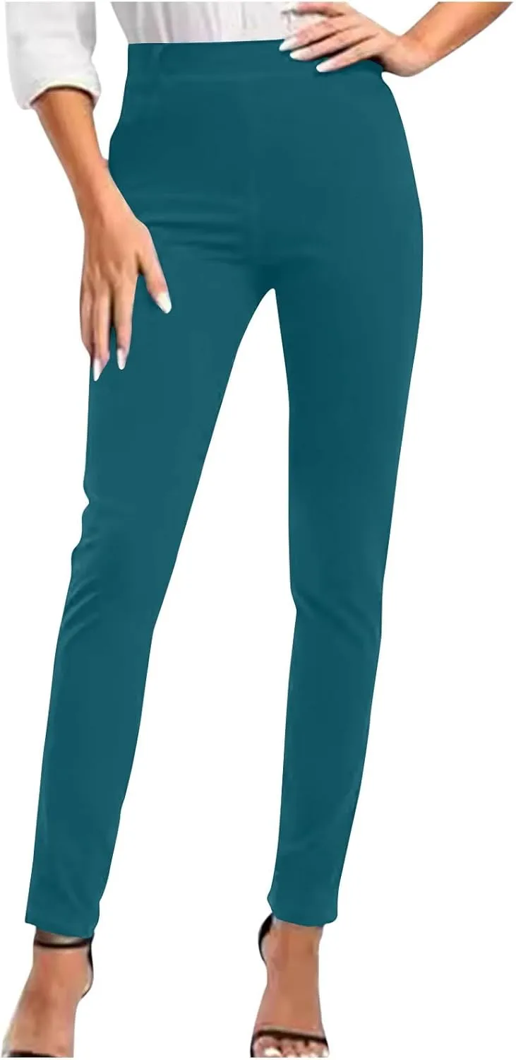 Women's Stretchy Dress Pants Slim Fit Straight Leg Office Pants Tummy Control High Waisted Trousers Slacks