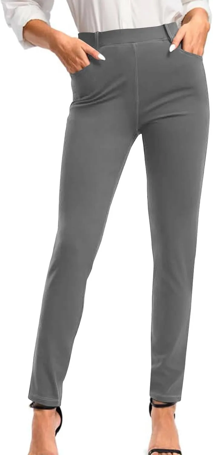 Women's Stretchy Dress Pants Slim Fit Straight Leg Office Pants Tummy Control High Waisted Trousers Slacks