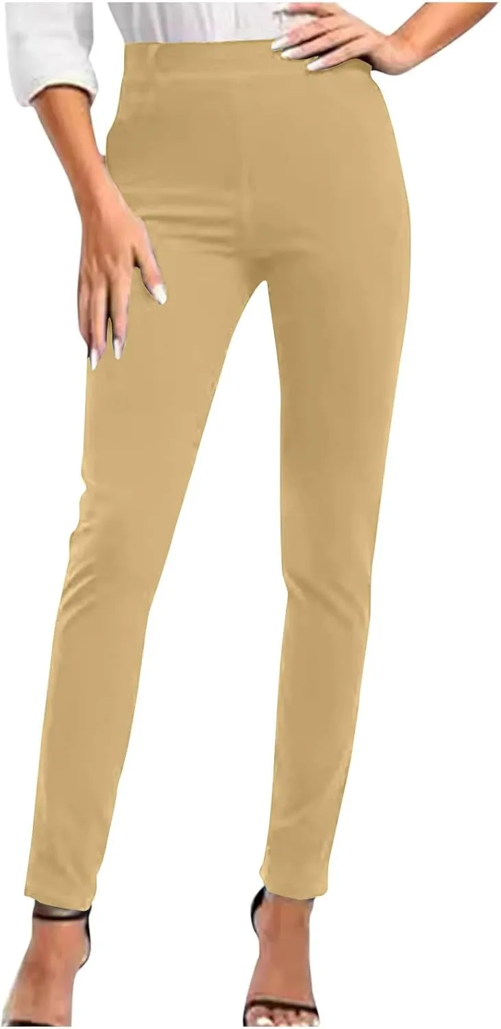 Women's Stretchy Dress Pants Slim Fit Straight Leg Office Pants Tummy Control High Waisted Trousers Slacks
