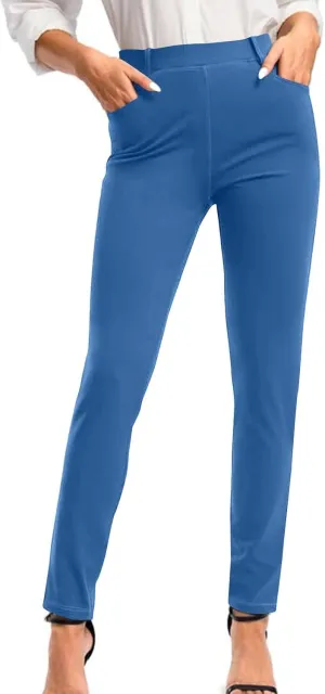 Women's Stretchy Dress Pants Slim Fit Straight Leg Office Pants Tummy Control High Waisted Trousers Slacks
