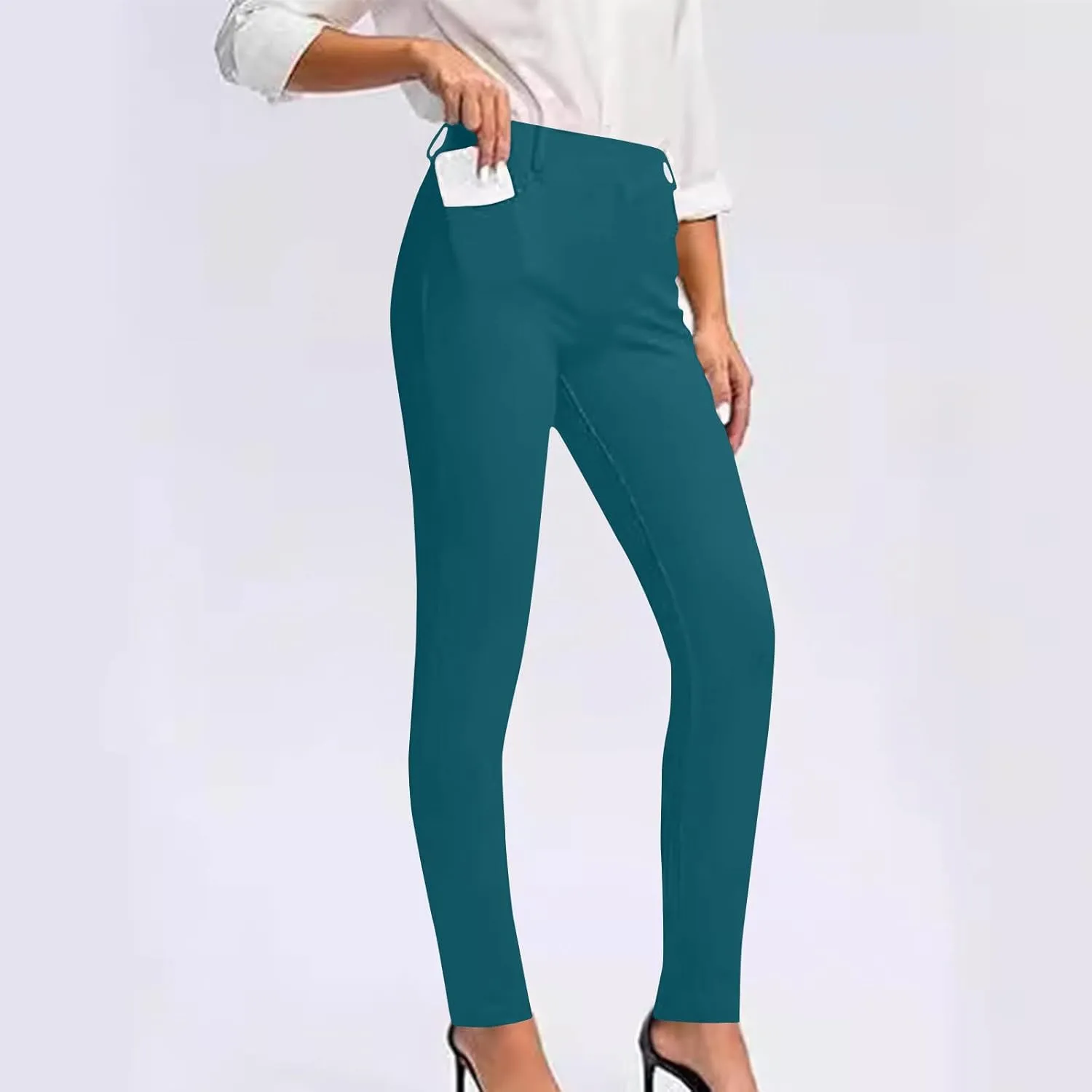 Women's Stretchy Dress Pants Slim Fit Straight Leg Office Pants Tummy Control High Waisted Trousers Slacks