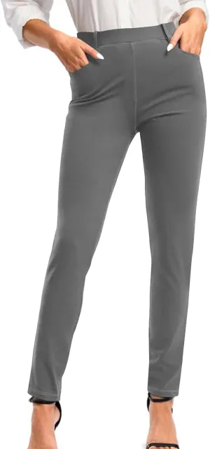 Women's Stretchy Dress Pants Slim Fit Straight Leg Office Pants Tummy Control High Waisted Trousers Slacks