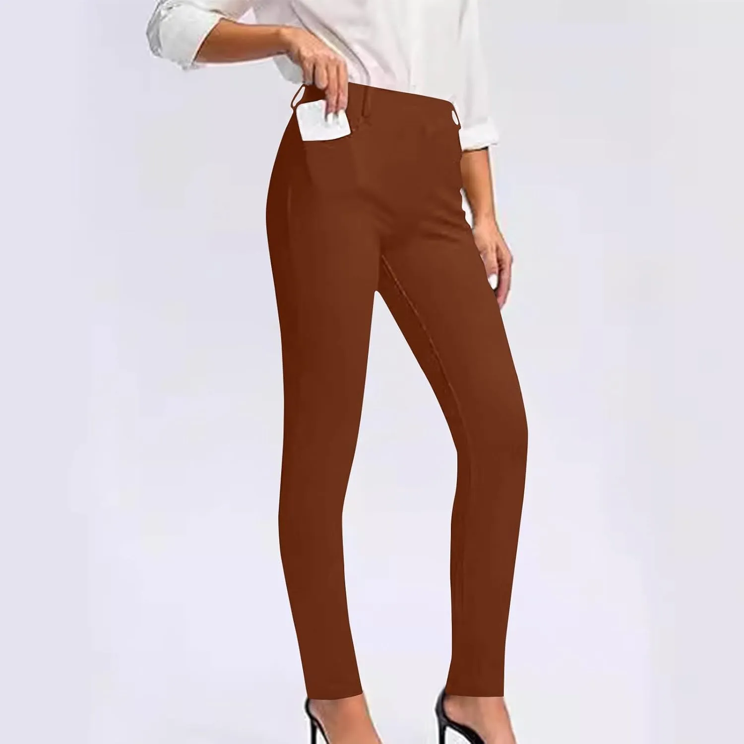 Women's Stretchy Dress Pants Slim Fit Straight Leg Office Pants Tummy Control High Waisted Trousers Slacks