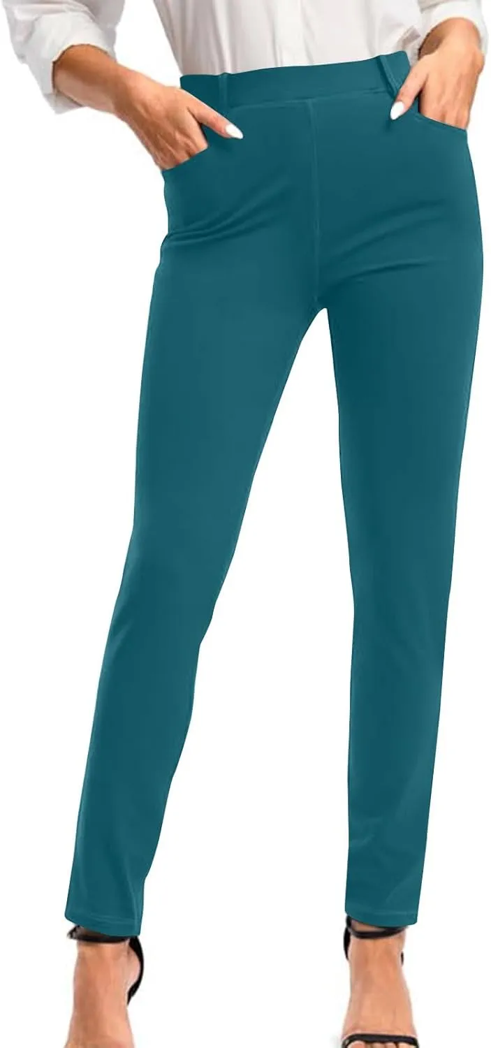 Women's Stretchy Dress Pants Slim Fit Straight Leg Office Pants Tummy Control High Waisted Trousers Slacks