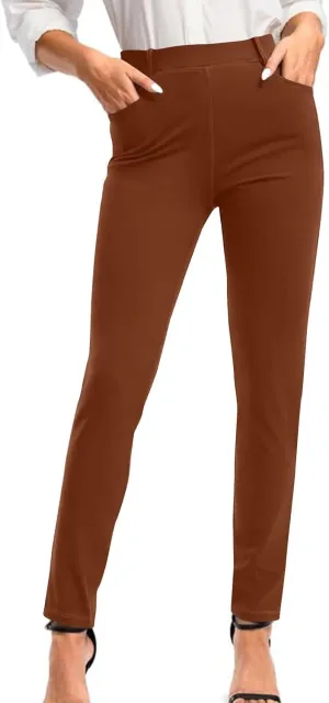 Women's Stretchy Dress Pants Slim Fit Straight Leg Office Pants Tummy Control High Waisted Trousers Slacks