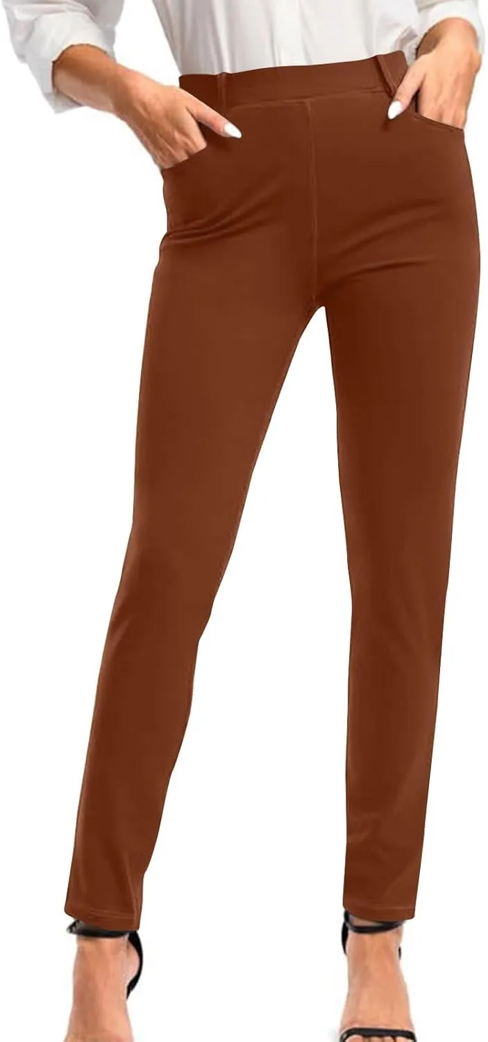 Women's Stretchy Dress Pants Slim Fit Straight Leg Office Pants Tummy Control High Waisted Trousers Slacks