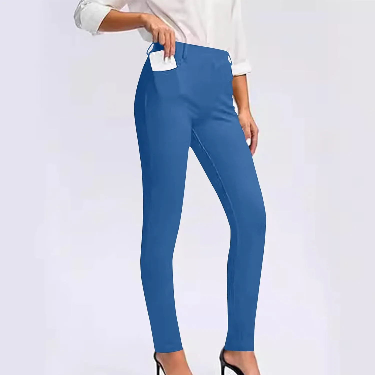 Women's Stretchy Dress Pants Slim Fit Straight Leg Office Pants Tummy Control High Waisted Trousers Slacks