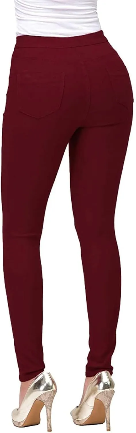 Women's Stretchy Slim Fit Skinny Leg Pull On Jeans with Pockets High Waist Denim Trousers Pants