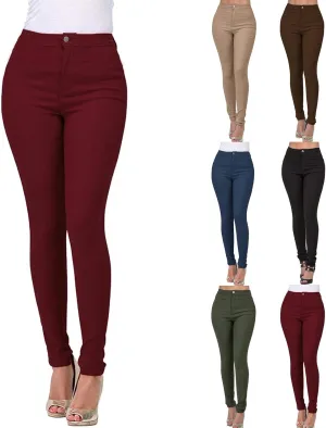 Women's Stretchy Slim Fit Skinny Leg Pull On Jeans with Pockets High Waist Denim Trousers Pants