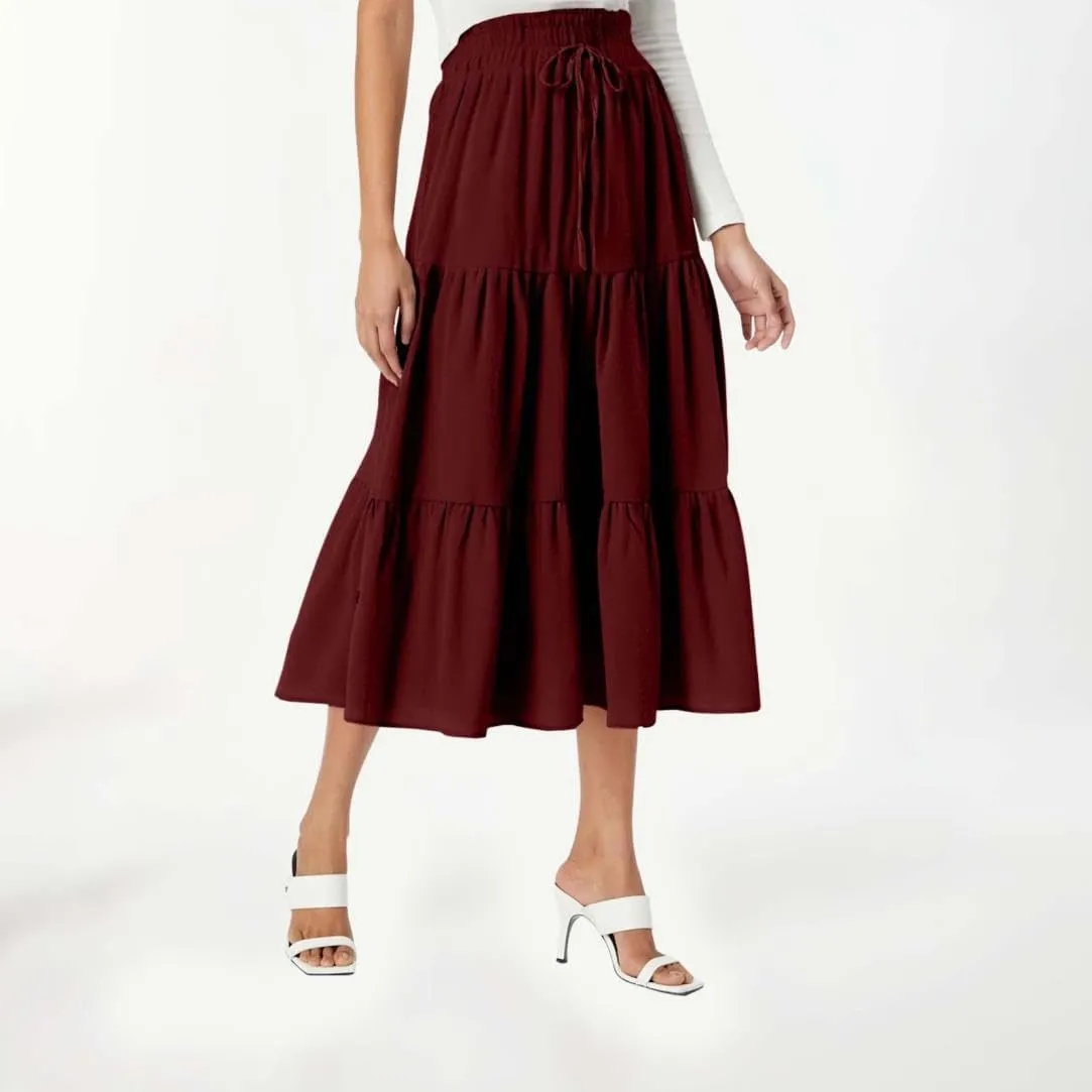 Womens Summer Flowy Swing Tiered Midi Skirt with Pocket 2025 Casual Boho Elastic Waisted Beach Long Skirt