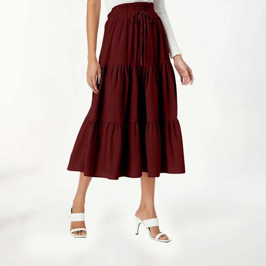 Womens Summer Flowy Swing Tiered Midi Skirt with Pocket 2025 Casual Boho Elastic Waisted Beach Long Skirt