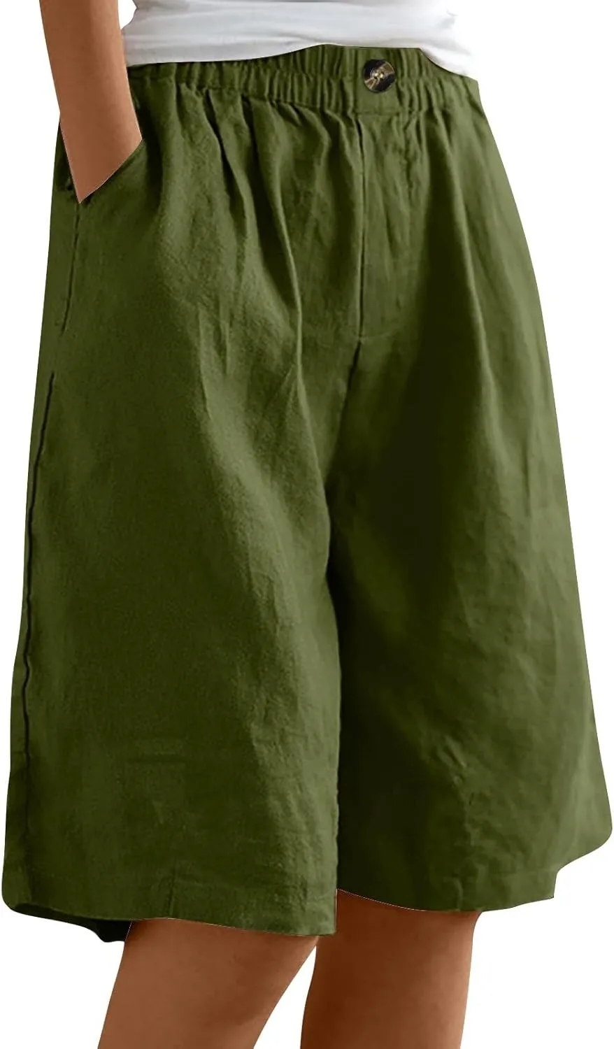 Womens Summer Shorts Bermuda Shorts for Women Cotton Linen Wide Leg Knee Length Casual Loose Fit Comfy 2025 Trendy