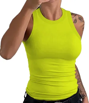 Womens Summer Tank Tops Sleeveless Racerback High Neck Casual Basic Top Slim Fit Summer Quick Dry Gym Workout Tshirts