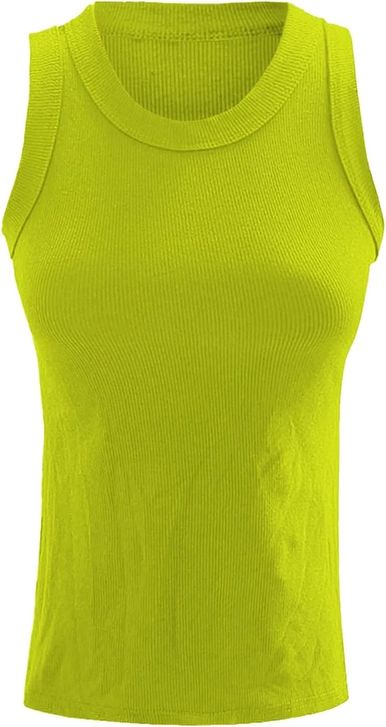 Womens Summer Tank Tops Sleeveless Racerback High Neck Casual Basic Top Slim Fit Summer Quick Dry Gym Workout Tshirts