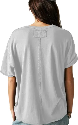 Womens Summer Tops Oversized Short Sleeve Plain Tshirts Casual Exposed Raw Seams Tee Shirts