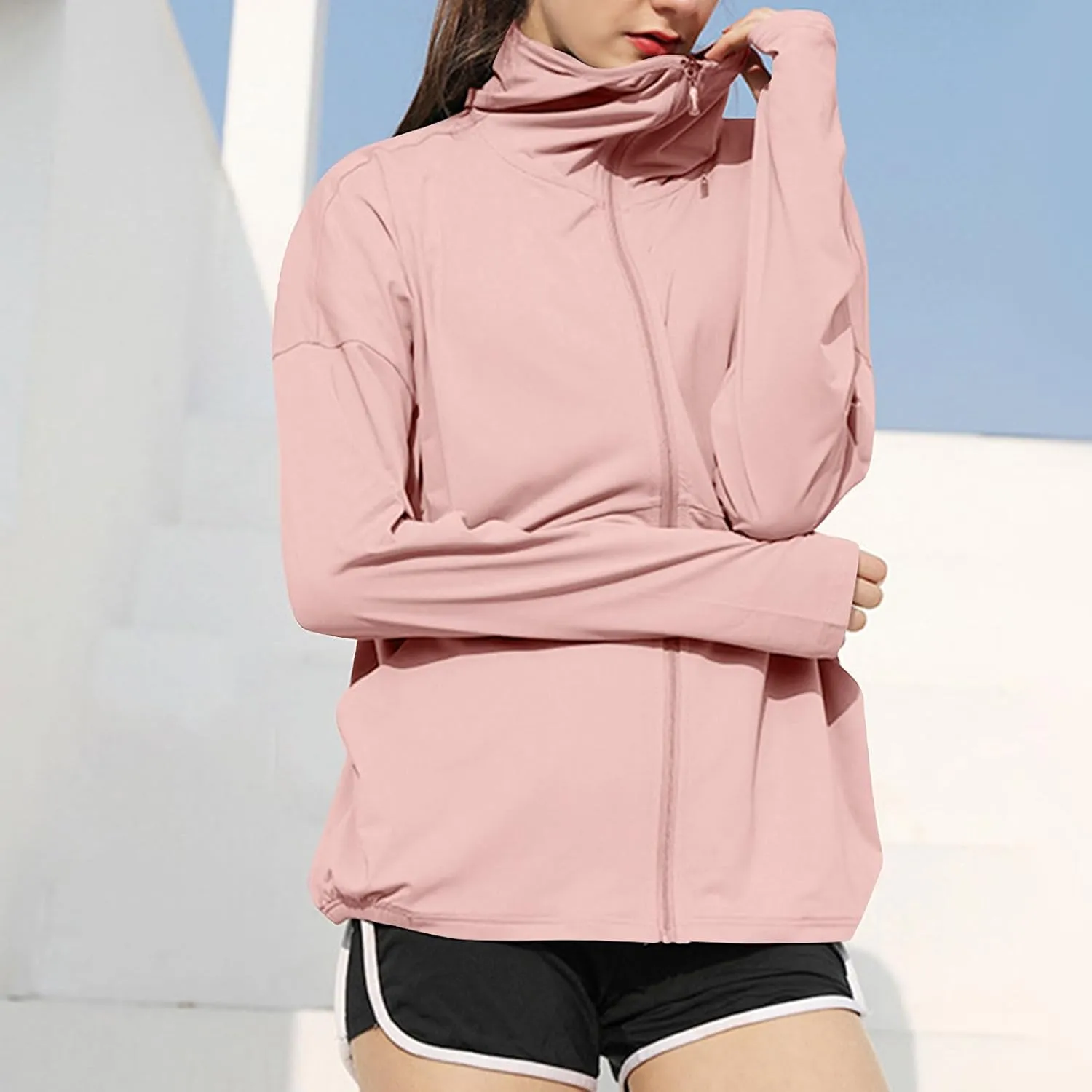 Women's UPF 50  Sun Protection Shirts SPF Lightweight Jacket UV Cooling Hoodie Long Sleeve Full Zip Shirt for Outdoor