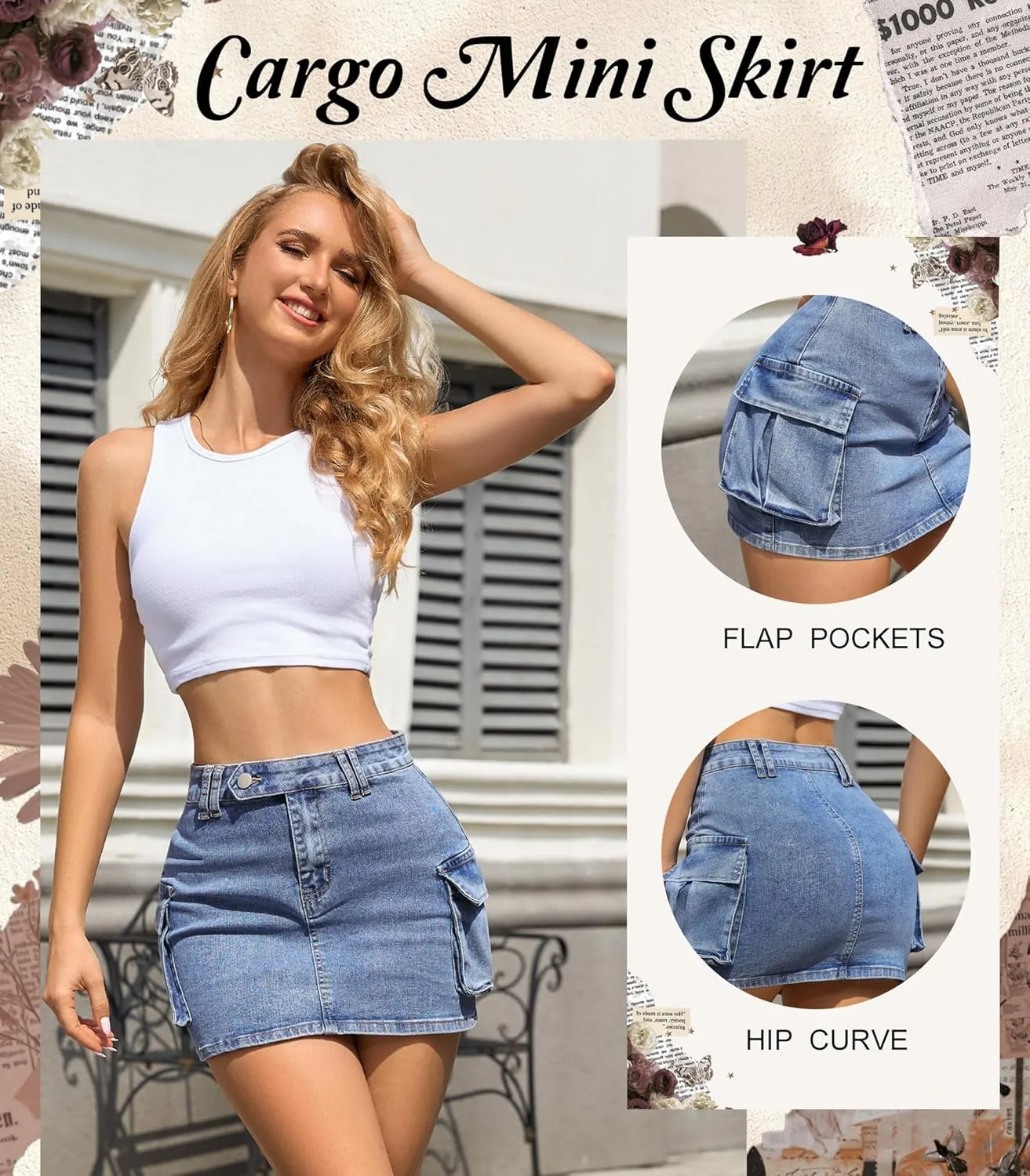 Womens Y2k Denim Mini Skirts Low Waist Cute Skirts Cargo Jean Skirts Dresses with Pockets