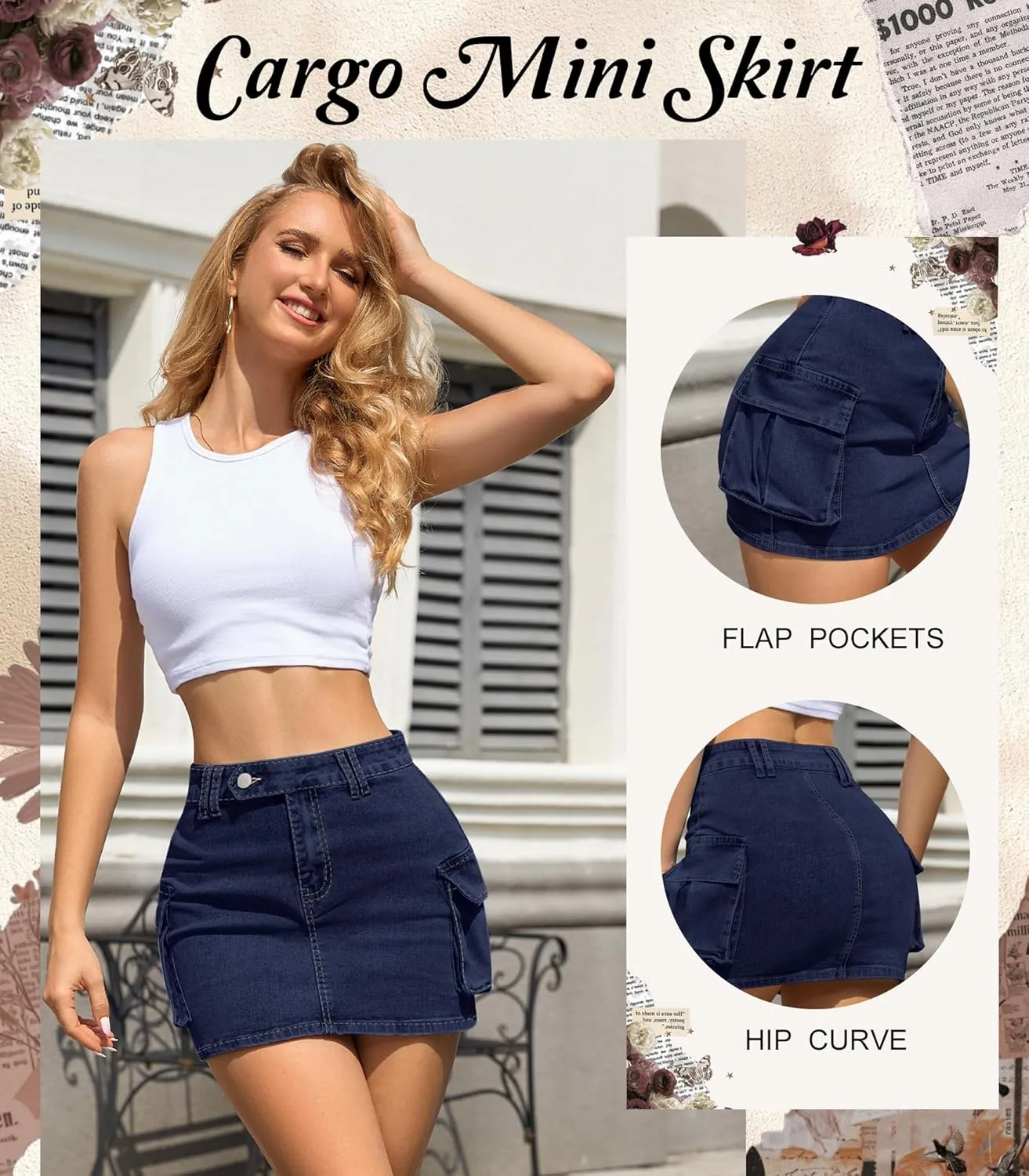 Womens Y2k Denim Mini Skirts Low Waist Cute Skirts Cargo Jean Skirts Dresses with Pockets