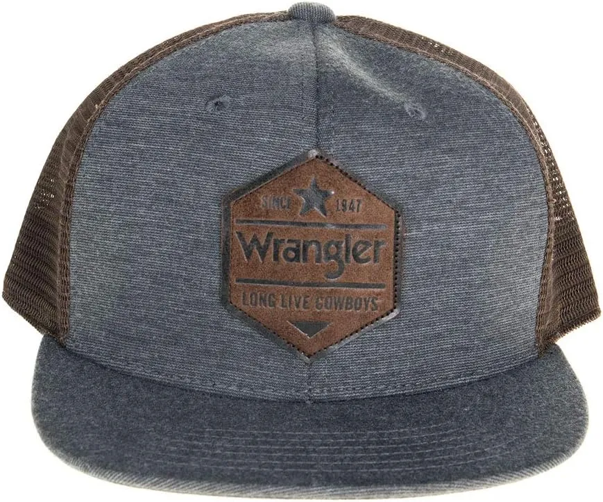 Wrangler Men's Leather Hexagon Patch Mesh Back Trucker Cap