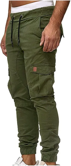 XUNRYAN Cargo Pants Men with Multi Pockets Casual Sweatpants Drawstring Joggers Outdoor Hiking Fishing Pants Activewear