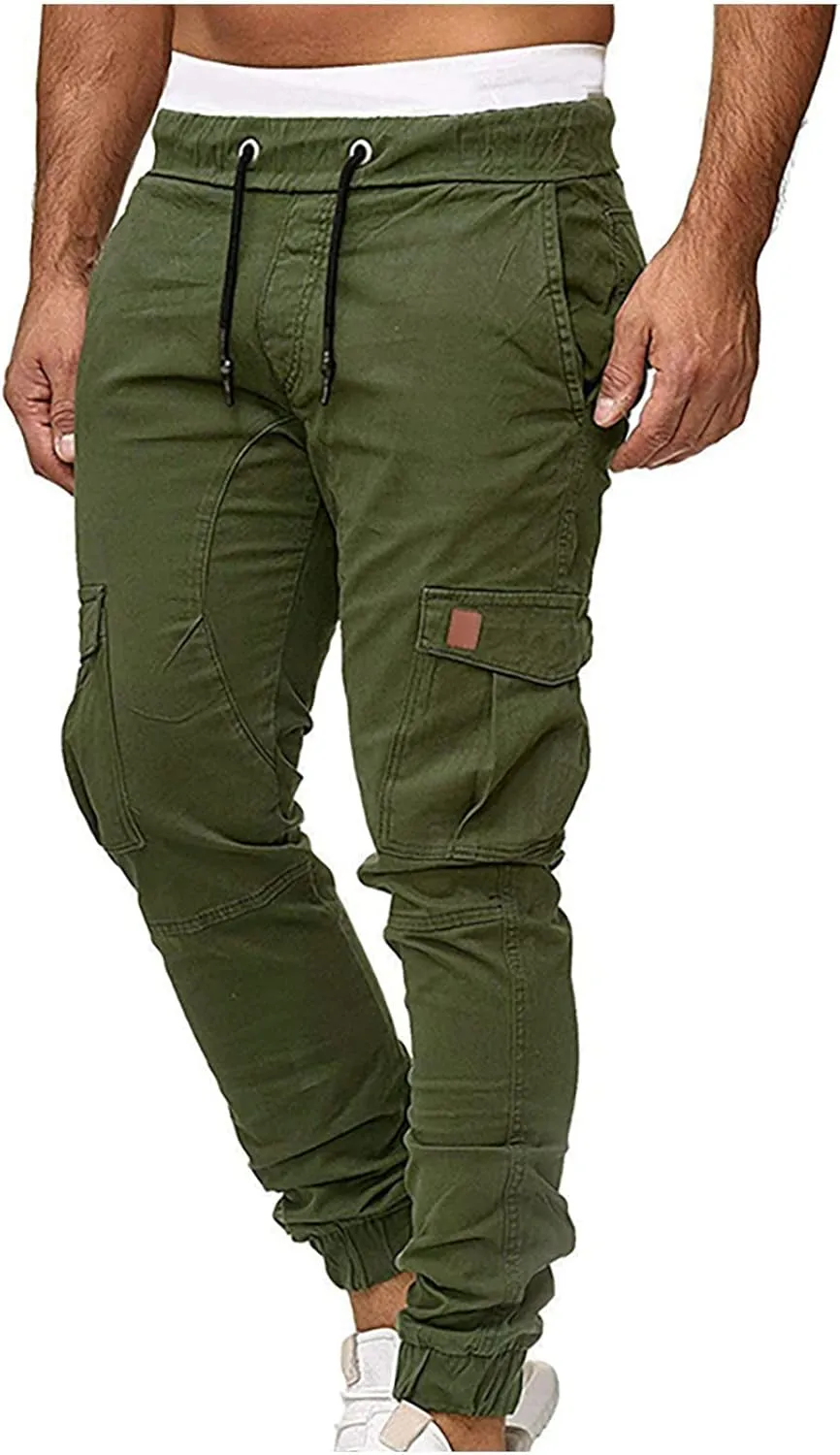 XUNRYAN Cargo Pants Men with Multi Pockets Casual Sweatpants Drawstring Joggers Outdoor Hiking Fishing Pants Activewear