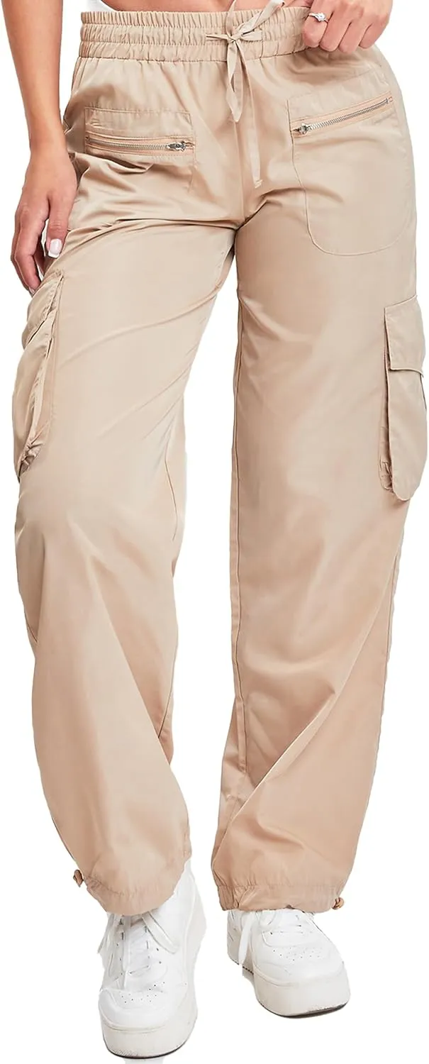 YMI Jeans Women's Nylon Cargo Joggers with Zippers