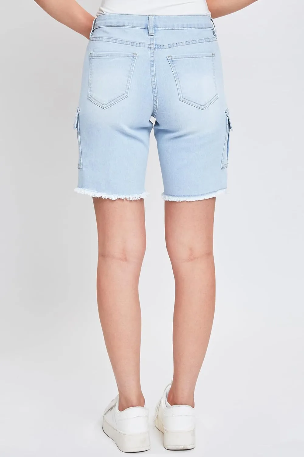 YMI Women's Low Rise Cargo Bermuda with Frayed Hem