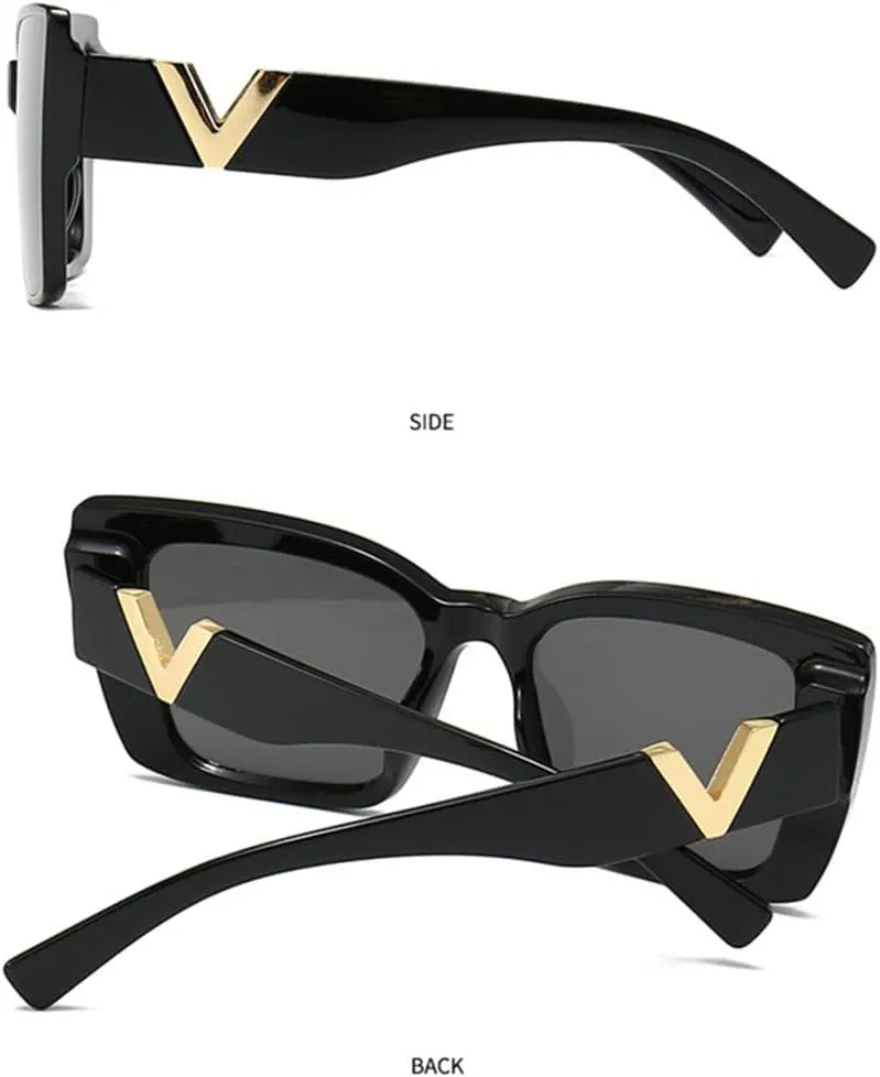 ZIUTNSAV-Cat Eye Sunglasses Vintage Black Oversized Ladies Sunglasses Eyewear UV400