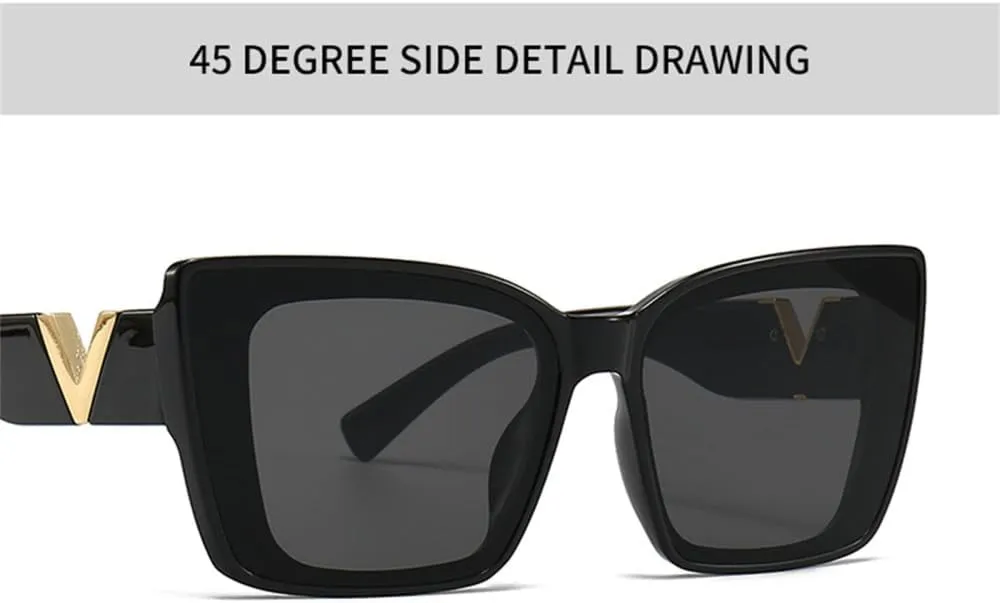 ZIUTNSAV-Cat Eye Sunglasses Vintage Black Oversized Ladies Sunglasses Eyewear UV400