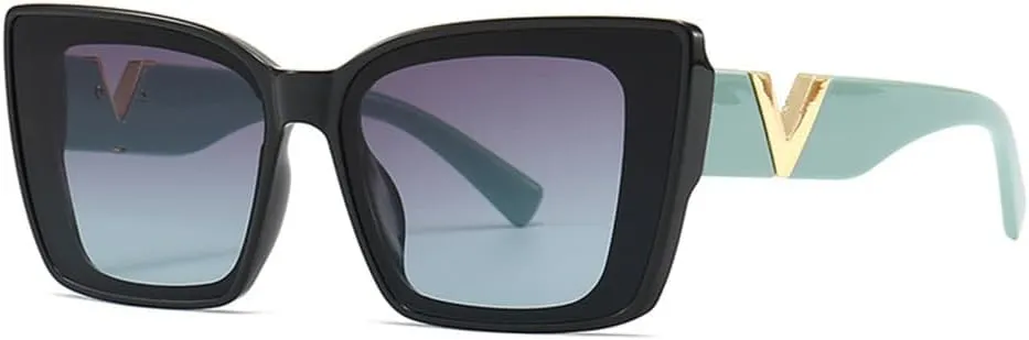 ZIUTNSAV-Cat Eye Sunglasses Vintage Black Oversized Ladies Sunglasses Eyewear UV400